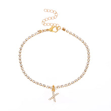 Load image into Gallery viewer, Fashion Creative Letter Pendant Rhinestone Anklet Alloy Shiny Beach Ankle Chain Foot Jewelry Accessory for Women
