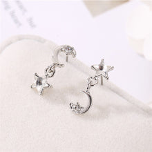Load image into Gallery viewer, Fashionable Sweet Star Moon Asymmetric Earrings Zircon Five Point Star Moon Tassel Ear Studs Women Ear Jewelry
