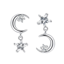 Load image into Gallery viewer, Fashionable Sweet Star Moon Asymmetric Earrings Zircon Five Point Star Moon Tassel Ear Studs Women Ear Jewelry
