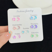 Load image into Gallery viewer, Sweet Compact Colorful Star Moon Earrings Shiny Versatile Ear Studs Earrings Women Jewelry Accessories
