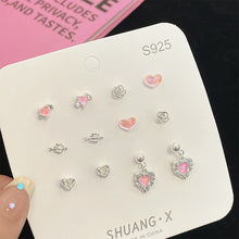 Load image into Gallery viewer, Aurora Pink Diamond One Week Earrings Set Temperamental Niche Flower Butterfly Love Ear Studs Earrings Women Jewelry
