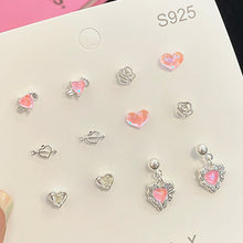 Load image into Gallery viewer, Aurora Pink Diamond One Week Earrings Set Temperamental Niche Flower Butterfly Love Ear Studs Earrings Women Jewelry
