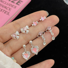 Load image into Gallery viewer, Aurora Pink Diamond One Week Earrings Set Temperamental Niche Flower Butterfly Love Ear Studs Earrings Women Jewelry

