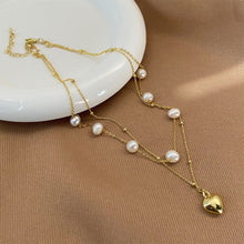 Load image into Gallery viewer, Heart Shaped Pendant Pearl Necklace Exquisite Temperamental Double Layer Necklace Collar Chain Women Jewelry
