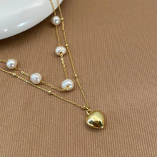 Load image into Gallery viewer, Heart Shaped Pendant Pearl Necklace Exquisite Temperamental Double Layer Necklace Collar Chain Women Jewelry
