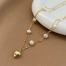 Load image into Gallery viewer, Heart Shaped Pendant Pearl Necklace Exquisite Temperamental Double Layer Necklace Collar Chain Women Jewelry
