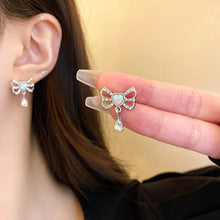 Load image into Gallery viewer, Zircon Heart Bow Drop Pendant Earrings Fashionable Temperamental Ear Studs Earrings Women Ear Jewelry
