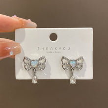 Load image into Gallery viewer, Zircon Heart Bow Drop Pendant Earrings Fashionable Temperamental Ear Studs Earrings Women Ear Jewelry
