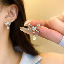 Load image into Gallery viewer, Zircon Heart Bow Drop Pendant Earrings Fashionable Temperamental Ear Studs Earrings Women Ear Jewelry
