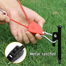 Load image into Gallery viewer, Camping Tent Lanyard Tie Down Rope Tightener Fastening Pulley Ratchet Hangers Awning Rope Hook Canopy Buckle Rope Tightening Straps Tool
