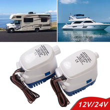 Load image into Gallery viewer, DC 12V 24V Automatic Boat Submersible Bilge Pump With Switch Electric Marine Water Pump Small Auto 6500GPH 750GPH 1100GPH
