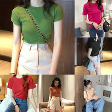 Load image into Gallery viewer, Korean Style Women Slimming Fit T-shirt Summer O-neck Short Sleeve Shirts All-match Basic Tops Casual Simplicity Shirt
