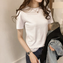 Load image into Gallery viewer, Korean Style Women Slimming Fit T-shirt Summer O-neck Short Sleeve Shirts All-match Basic Tops Casual Simplicity Shirt
