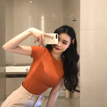 Load image into Gallery viewer, Korean Style Women Slimming Fit T-shirt Summer O-neck Short Sleeve Shirts All-match Basic Tops Casual Simplicity Shirt
