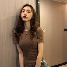 Load image into Gallery viewer, Korean Style Women Slimming Fit T-shirt Summer O-neck Short Sleeve Shirts All-match Basic Tops Casual Simplicity Shirt
