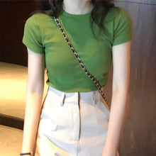Load image into Gallery viewer, Korean Style Women Slimming Fit T-shirt Summer O-neck Short Sleeve Shirts All-match Basic Tops Casual Simplicity Shirt
