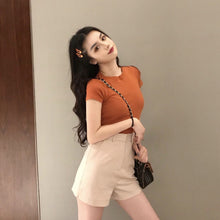 Load image into Gallery viewer, Korean Style Women Slimming Fit T-shirt Summer O-neck Short Sleeve Shirts All-match Basic Tops Casual Simplicity Shirt
