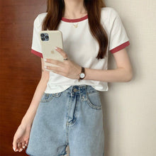 Load image into Gallery viewer, Korean Style T-shirt for Women Solid O-neck Fashion Short Sleeve All-match Summer Tops Chic Girls College Elegant Streetwear Ins
