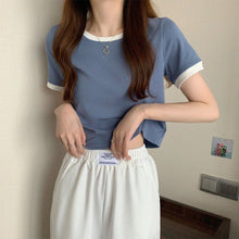 Load image into Gallery viewer, Korean Style T-shirt for Women Solid O-neck Fashion Short Sleeve All-match Summer Tops Chic Girls College Elegant Streetwear Ins
