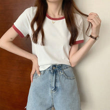 Load image into Gallery viewer, Korean Style T-shirt for Women Solid O-neck Fashion Short Sleeve All-match Summer Tops Chic Girls College Elegant Streetwear Ins
