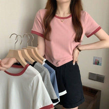Load image into Gallery viewer, Korean Style T-shirt for Women Solid O-neck Fashion Short Sleeve All-match Summer Tops Chic Girls College Elegant Streetwear Ins
