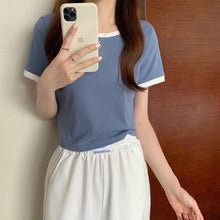 Load image into Gallery viewer, Korean Style T-shirt for Women Solid O-neck Fashion Short Sleeve All-match Summer Tops Chic Girls College Elegant Streetwear Ins
