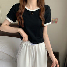 Load image into Gallery viewer, Korean Style T-shirt for Women Solid O-neck Fashion Short Sleeve All-match Summer Tops Chic Girls College Elegant Streetwear Ins
