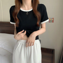 Load image into Gallery viewer, Korean Style T-shirt for Women Solid O-neck Fashion Short Sleeve All-match Summer Tops Chic Girls College Elegant Streetwear Ins
