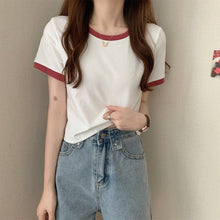 Load image into Gallery viewer, Korean Style T-shirt for Women Solid O-neck Fashion Short Sleeve All-match Summer Tops Chic Girls College Elegant Streetwear Ins
