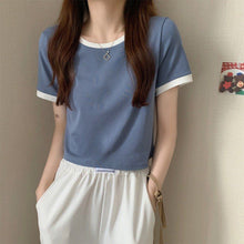 Load image into Gallery viewer, Korean Style T-shirt for Women Solid O-neck Fashion Short Sleeve All-match Summer Tops Chic Girls College Elegant Streetwear Ins
