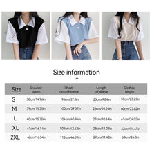 Load image into Gallery viewer, School Style Fake 2 pieces T-shirts Contrast Color Shirts Women Girls Summer Casual Loose Tops Turndown Collar Shirts
