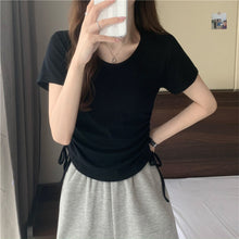 Load image into Gallery viewer, Drawstring Short-Sleeved T-shirt Women's 2024 Summer Thin Versatile Pullover O-neck Fashion Slim Fit Short Top Versatile Base Tee
