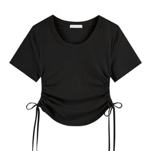 Load image into Gallery viewer, Drawstring Short-Sleeved T-shirt Women's 2024 Summer Thin Versatile Pullover O-neck Fashion Slim Fit Short Top Versatile Base Tee

