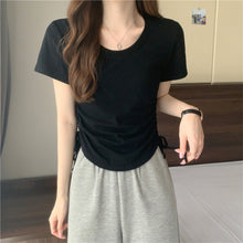 Load image into Gallery viewer, Drawstring Short-Sleeved T-shirt Women's 2024 Summer Thin Versatile Pullover O-neck Fashion Slim Fit Short Top Versatile Base Tee
