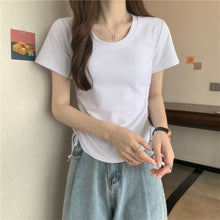 Load image into Gallery viewer, Drawstring Short-Sleeved T-shirt Women's 2024 Summer Thin Versatile Pullover O-neck Fashion Slim Fit Short Top Versatile Base Tee

