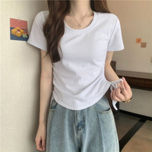 Load image into Gallery viewer, Drawstring Short-Sleeved T-shirt Women's 2024 Summer Thin Versatile Pullover O-neck Fashion Slim Fit Short Top Versatile Base Tee
