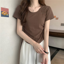 Load image into Gallery viewer, Drawstring Short-Sleeved T-shirt Women's 2024 Summer Thin Versatile Pullover O-neck Fashion Slim Fit Short Top Versatile Base Tee
