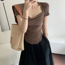 Load image into Gallery viewer, 2024 Summer Korean style Square neck short sleeve Women's Slimming T-shirt sexy Top Stylish Versatile Inner Wear
