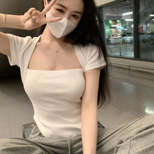 Load image into Gallery viewer, 2024 Summer Korean style Square neck short sleeve Women's Slimming T-shirt sexy Top Stylish Versatile Inner Wear
