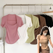 Load image into Gallery viewer, 2024 Summer Korean style Square neck short sleeve Women's Slimming T-shirt sexy Top Stylish Versatile Inner Wear
