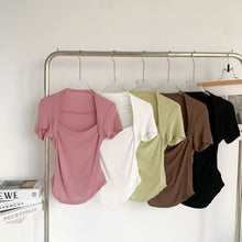Load image into Gallery viewer, 2024 Summer Korean style Square neck short sleeve Women's Slimming T-shirt sexy Top Stylish Versatile Inner Wear
