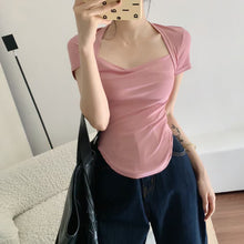 Load image into Gallery viewer, 2024 Summer Korean style Square neck short sleeve Women's Slimming T-shirt sexy Top Stylish Versatile Inner Wear
