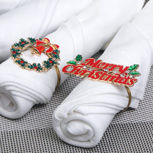 Load image into Gallery viewer, Christmas Napkin Ring Xmas Elk Wreath Bell Napkin Buckle Merry Christmas Napink Holder Party Dinner Table Decoration
