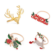 Load image into Gallery viewer, Christmas Napkin Ring Xmas Elk Wreath Bell Napkin Buckle Merry Christmas Napink Holder Party Dinner Table Decoration
