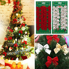 Load image into Gallery viewer, 12pcs Christmas Decortaion Bows Xmas Tree Hanging Gold Silver Red Bowknots Pendants Tree Ornaments
