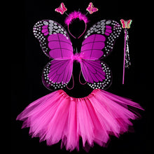 Load image into Gallery viewer, 3/4pcs Kids Butterfly Wings Set Girls Butterfly Dress Headband Wand Halloween Party Costume Children Fairy Props Christmas Photography Clothes Props
