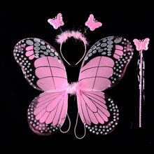 Load image into Gallery viewer, 3/4pcs Kids Butterfly Wings Set Girls Butterfly Dress Headband Wand Halloween Party Costume Children Fairy Props Christmas Photography Clothes Props
