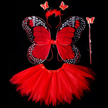 Load image into Gallery viewer, 3/4pcs Kids Butterfly Wings Set Girls Butterfly Dress Headband Wand Halloween Party Costume Children Fairy Props Christmas Photography Clothes Props
