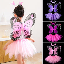 Load image into Gallery viewer, 3/4pcs Kids Butterfly Wings Set Girls Butterfly Dress Headband Wand Halloween Party Costume Children Fairy Props Christmas Photography Clothes Props
