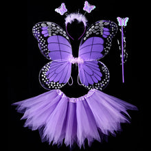Load image into Gallery viewer, 3/4pcs Kids Butterfly Wings Set Girls Butterfly Dress Headband Wand Halloween Party Costume Children Fairy Props Christmas Photography Clothes Props
